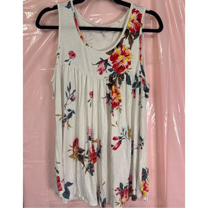Cream Red Floral Sleeveless Tank Top